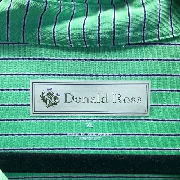 Donald Ross Size Extra Large (XL) Lime Green and Navy Striped Polo - Picture 4 of 4
